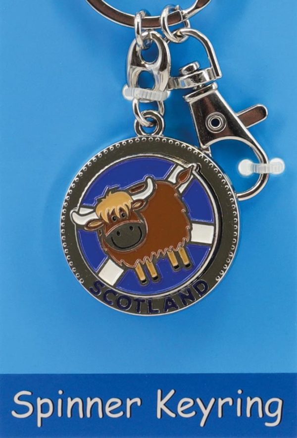 1338 Disc Spinner Carded Keyring - Cow