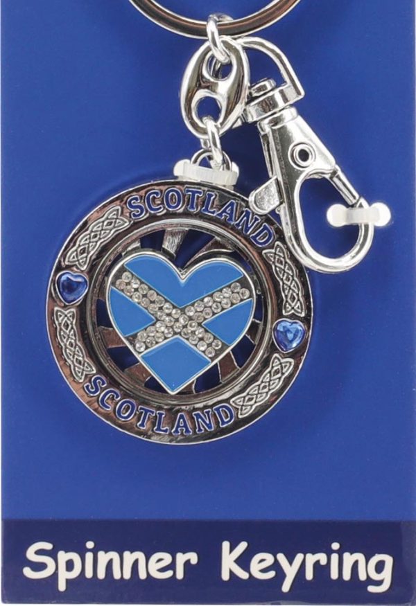 1816 Saltire Heart Crystal Disc Spinner Carded Keyring