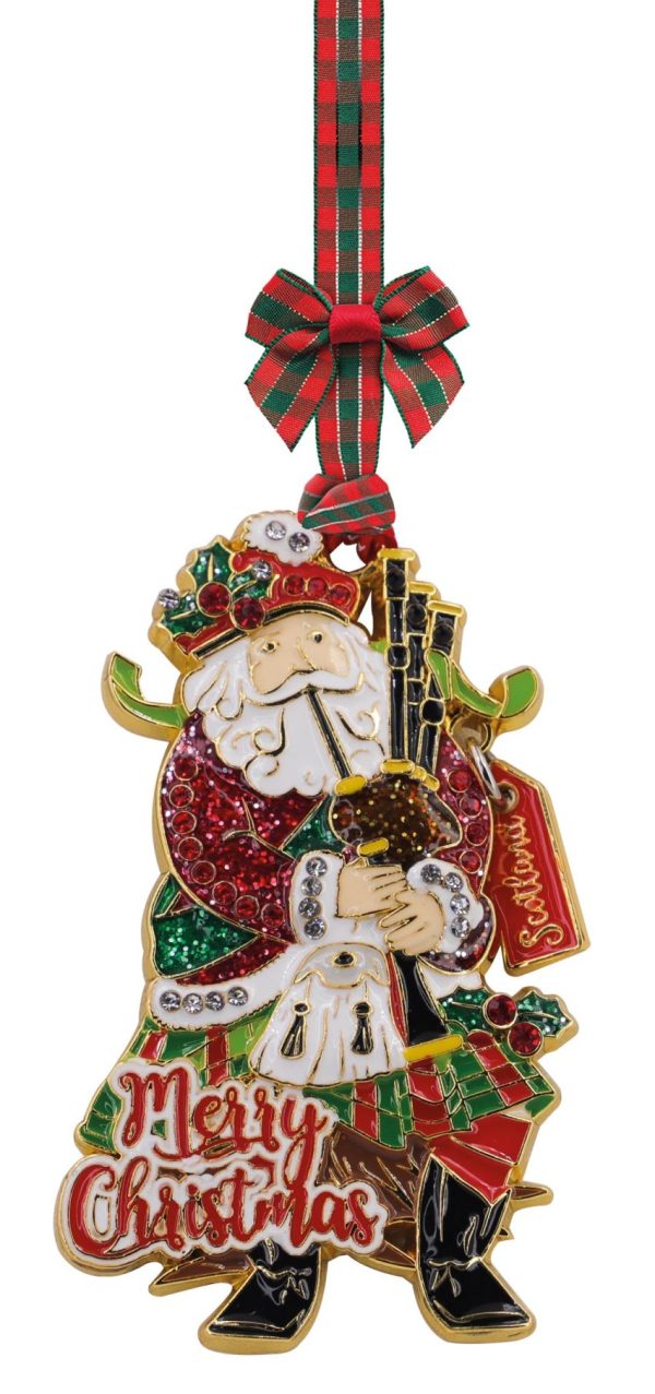 1883 Boxed Metal Crystal Christmas Tree Decoration - Santa with Bagpipes