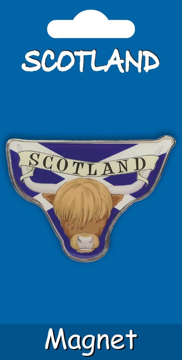 836 Metal Fridge Magnet Carded - Highland Cow with Banner