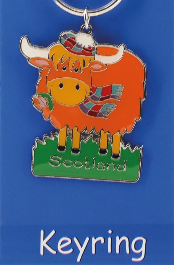 840 Flat Metal Carded Keyring - Highland Cow