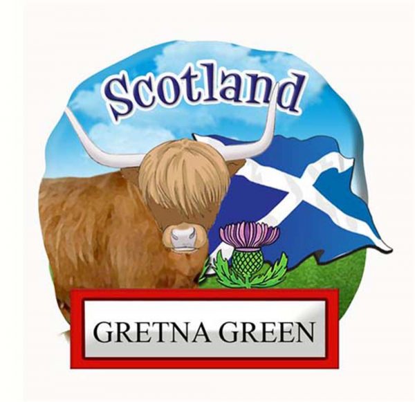 1409 Bespoke Destination Resin Fridge Magnet - Highland Cow with Saltire Flag